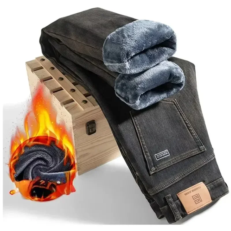 Джинсы мужские зимние прямые с флисовой подкладкой