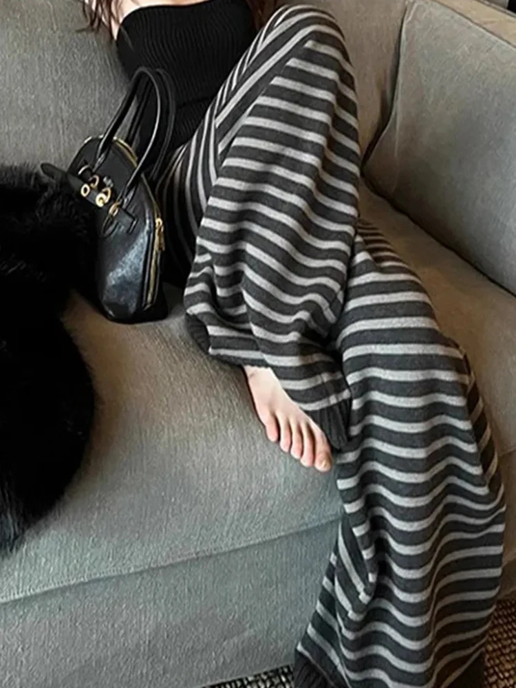 Женские широкие брюки в полоску контрастного цвета в стиле харадзюку - Фотография_3