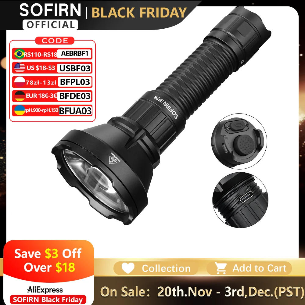 Тактический фонарик sofirn sf26 21700