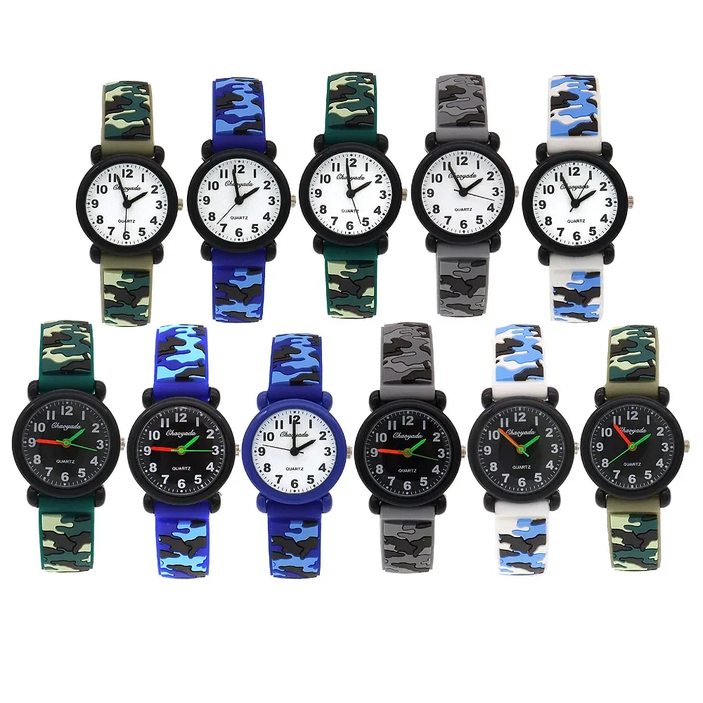 Детские кварцевые часы с камуфляжным силиконовым ремешком - Фотография_3
