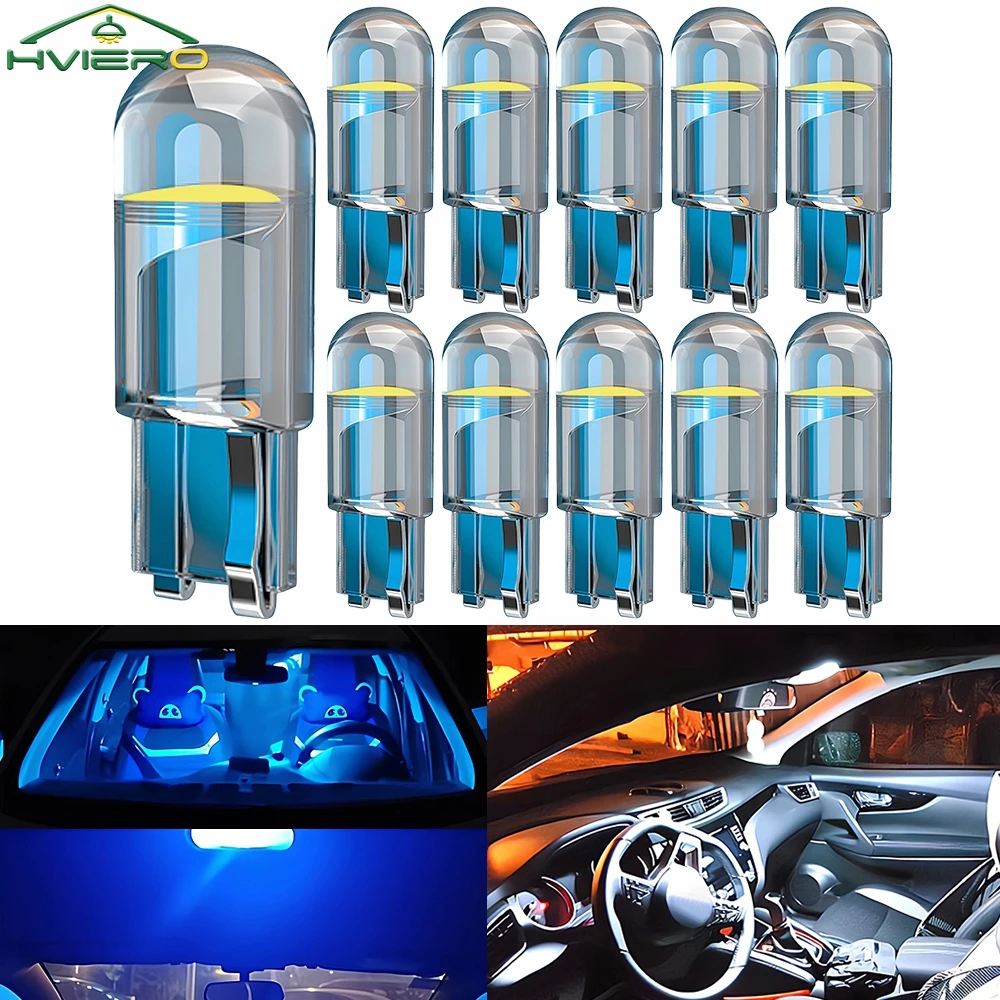 Стеклянные светодиодные автомобильные лампы cob w5w 194 t10