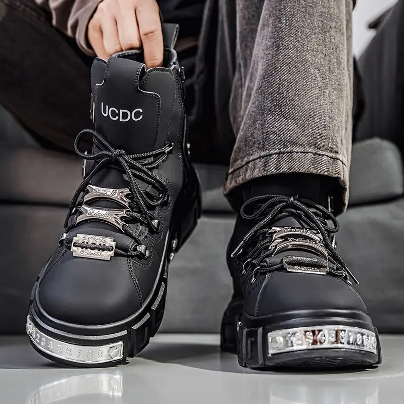 Оригинальные брендовые мужские ботинки на платформе в стиле панк - Фотография_5