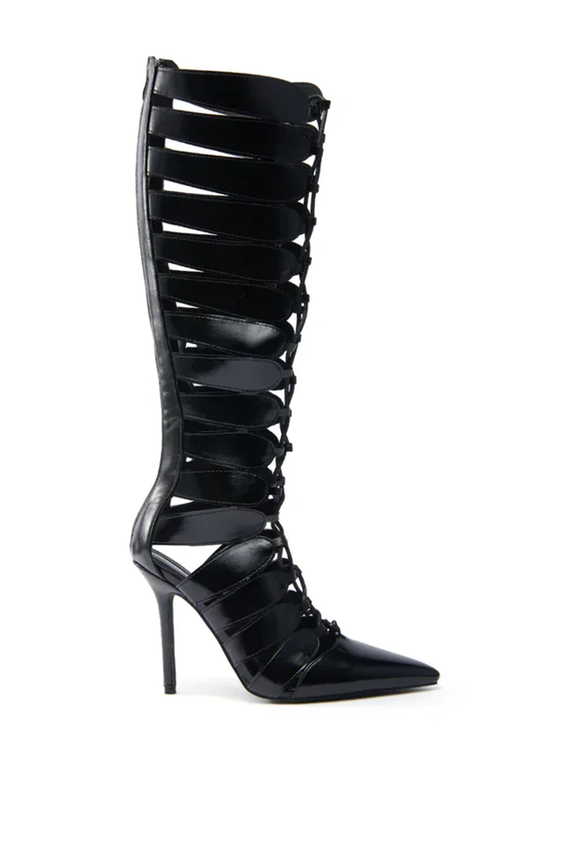 Черные кожаные туфли до колена со шнуровкой - Фотография_3