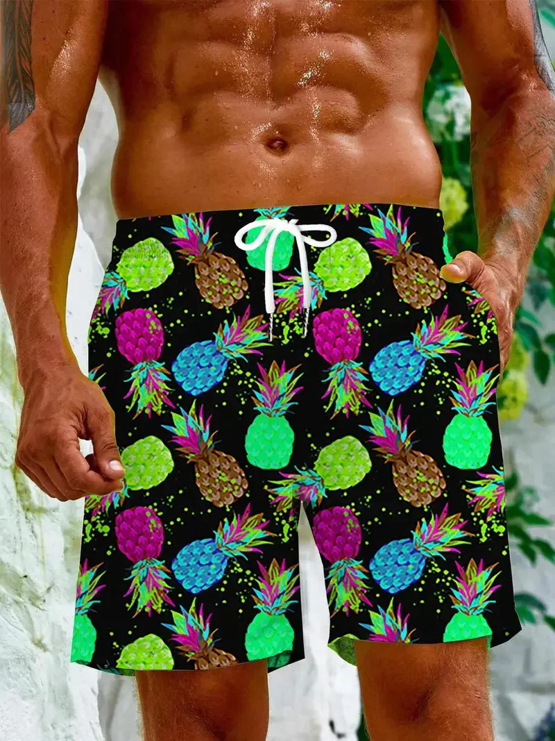 Мужские пляжные шорты с тропическим ананасом и графическим принтом - Фотография_4