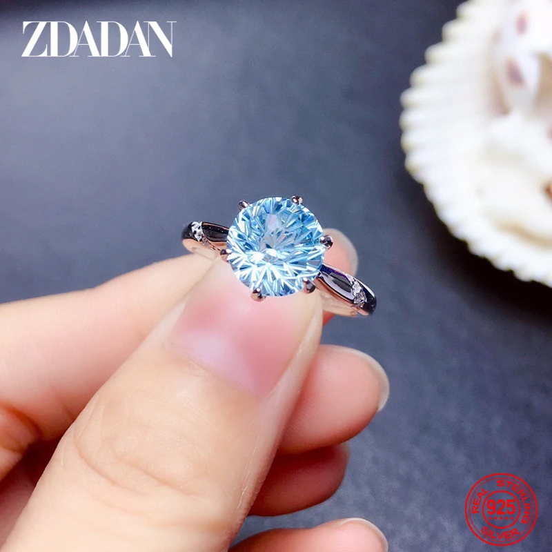 Zdadan 925, серебряное кольцо с синим топазом для женщин - Фотография_4