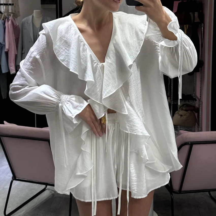 Новый стиль, модный повседневный комплект с рюшами - Фотография_3