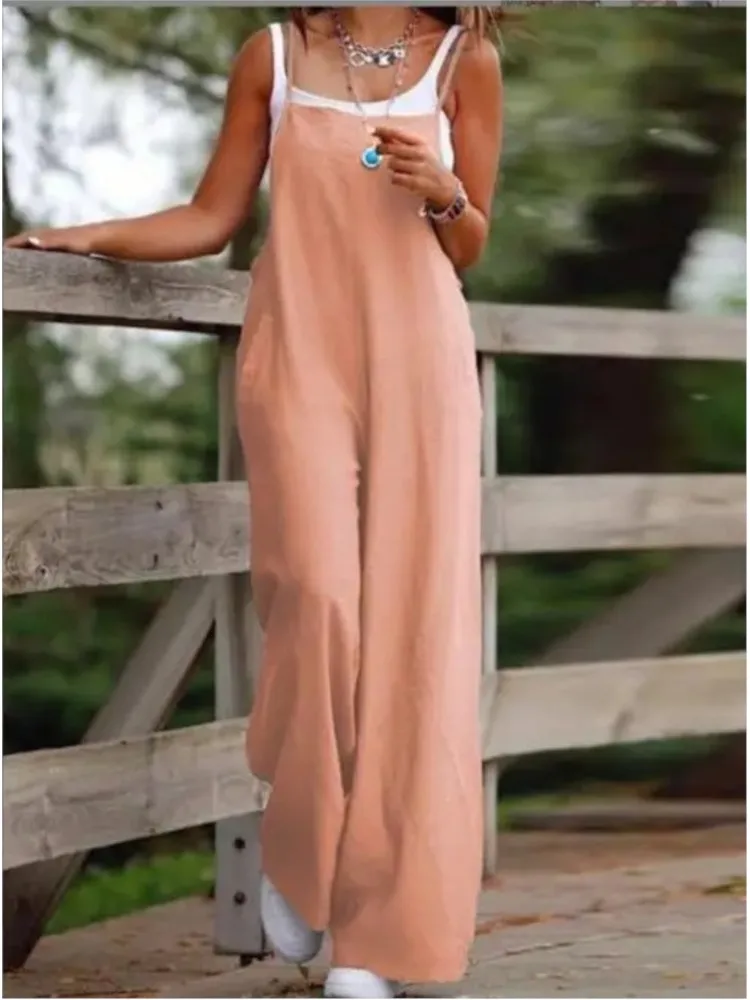 Простой стиль, однотонные комбинезоны на тонких бретельках - Фотография_6