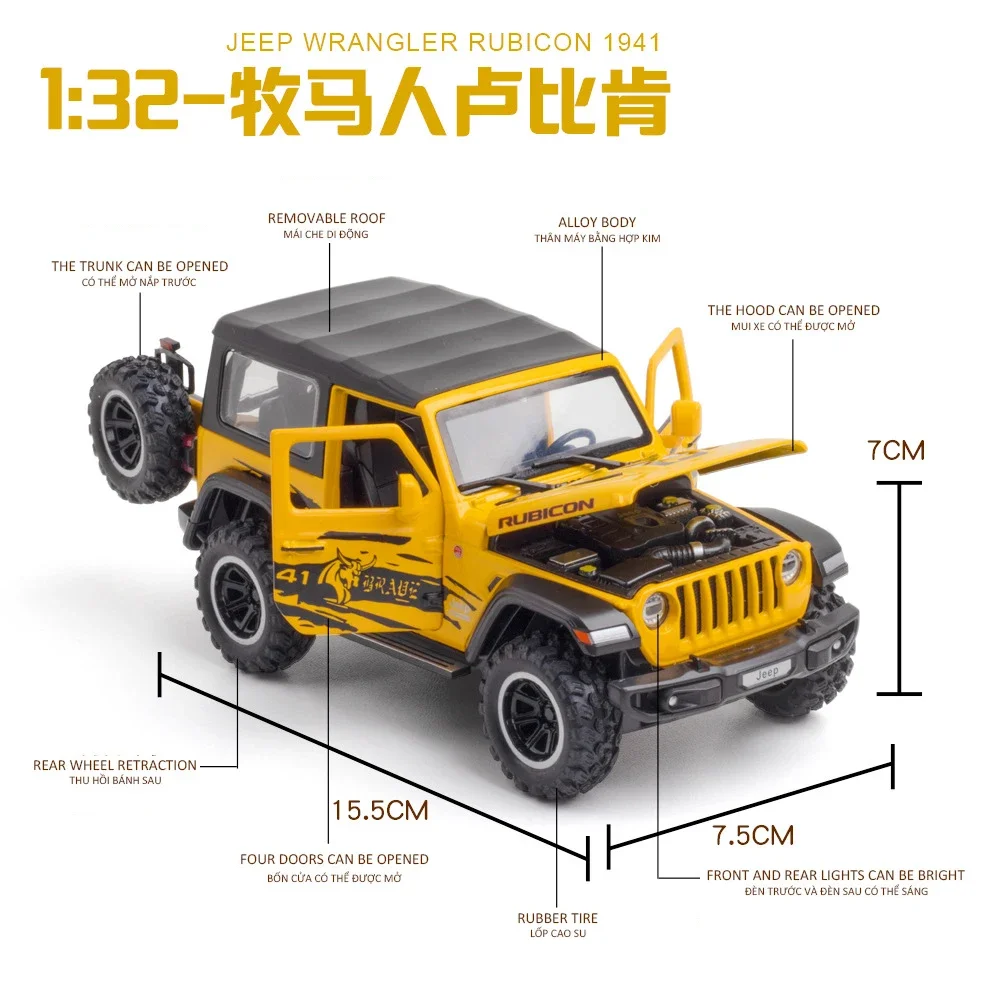 1:32 jeeps wrangler rubicon внедорожная модель автомобиля из сплава - Фотография_4