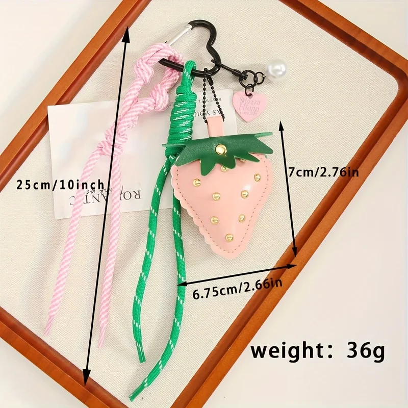 Пу клубничная сумка-брелок с подвеской из тканой веревки - Фотография_6