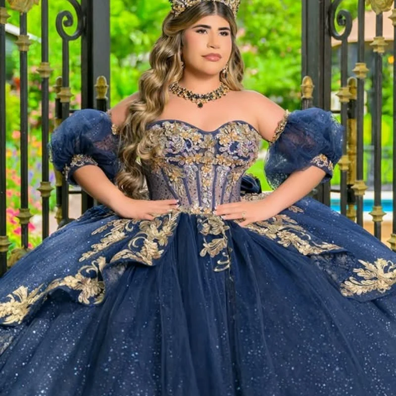 Блестящее королевское синее платье quinceanera