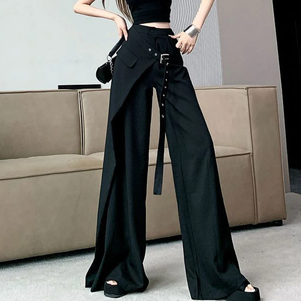 Черные нестандартные широкие брюки - Фотография_4