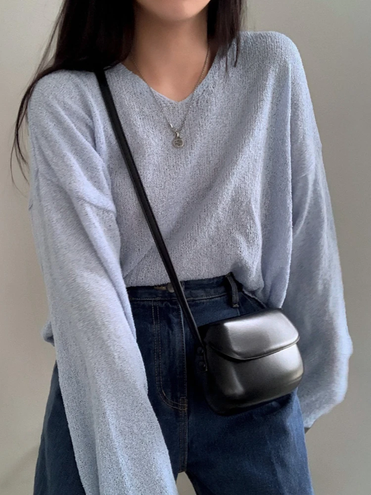 Свободный винтажный женский свитер с длинными рукавами в стиле харадзюку - Фотография_2