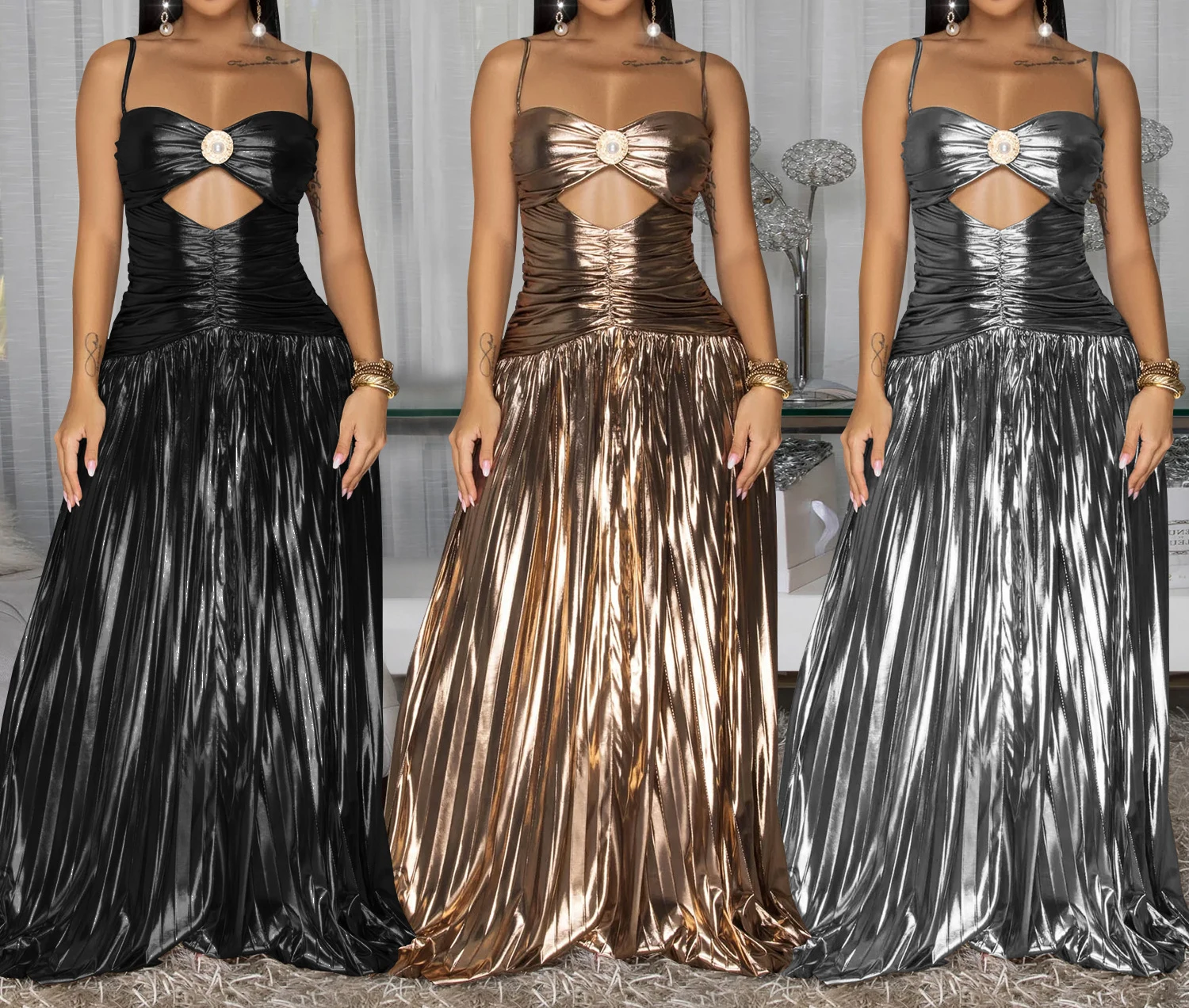 Лето 2022, женское элегантное вечернее платье со вспышкой на бретельках