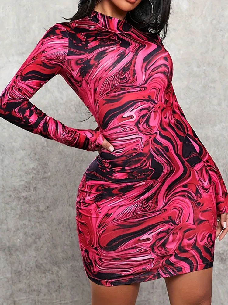 Осеннее новое облегающее платье с принтом