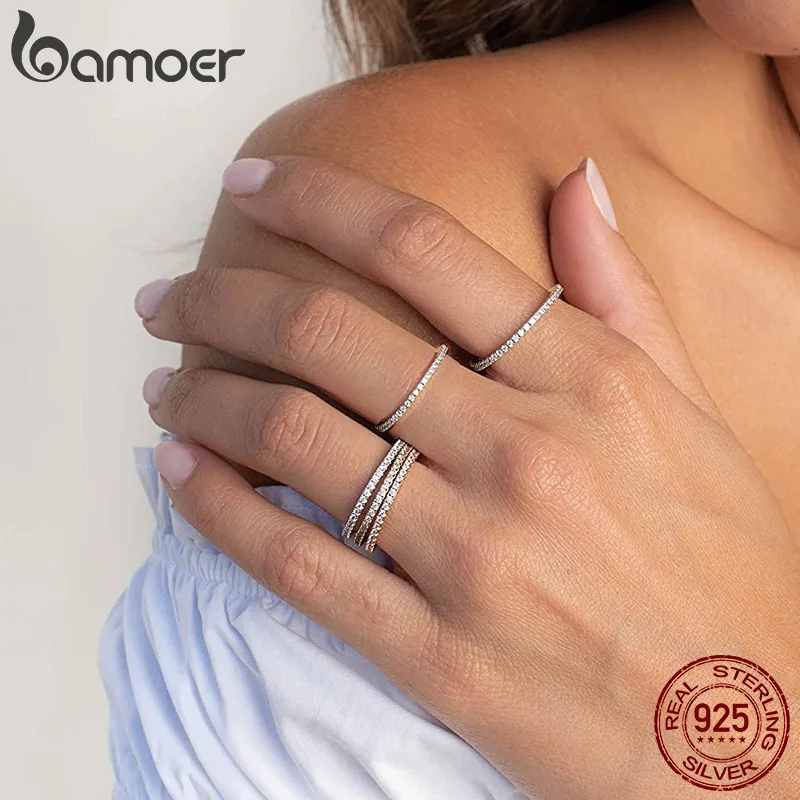Кольцо bamoer из стерлингового серебра 925 пробы с полным паве cz - Фотография_3