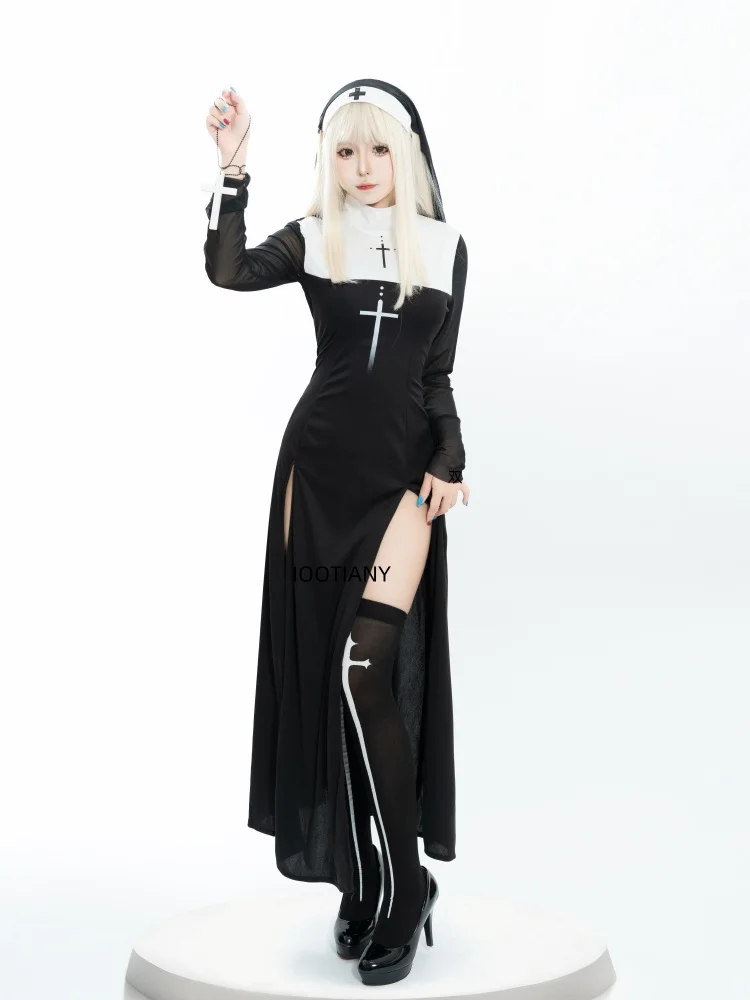 Милый женский костюм монахини в стиле аниме на хэллоуин