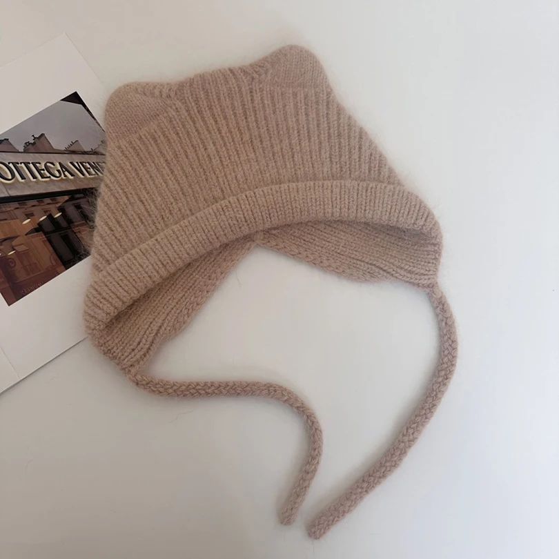 Шапка-ушанка, женская зимняя вязаная шапка из ангоры - Фотография_5