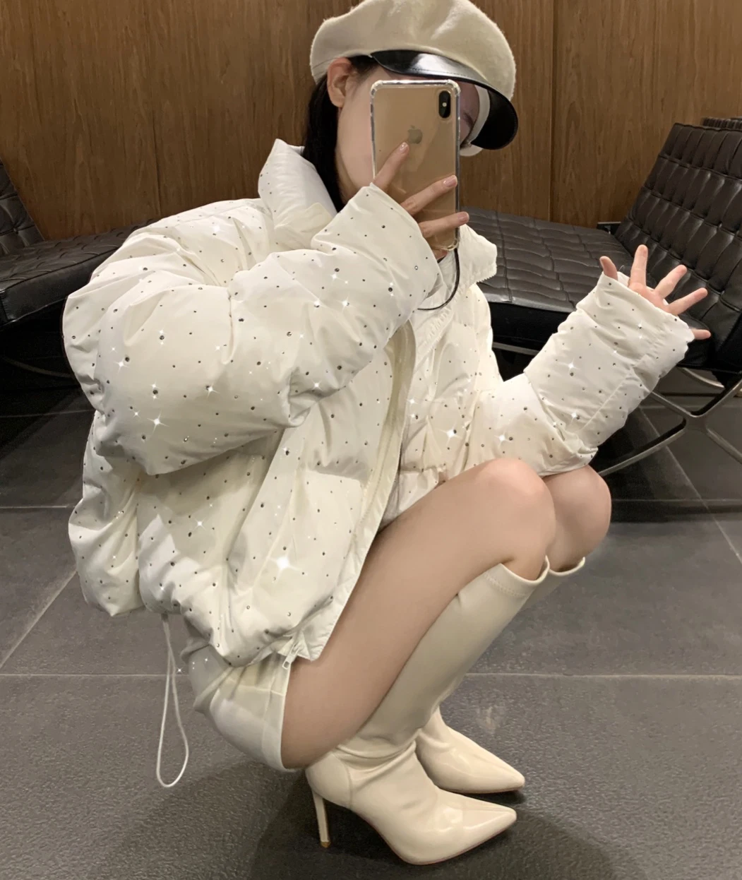 Zaroy женская толстая теплая хлопковая куртка со стразами - Фотография_3