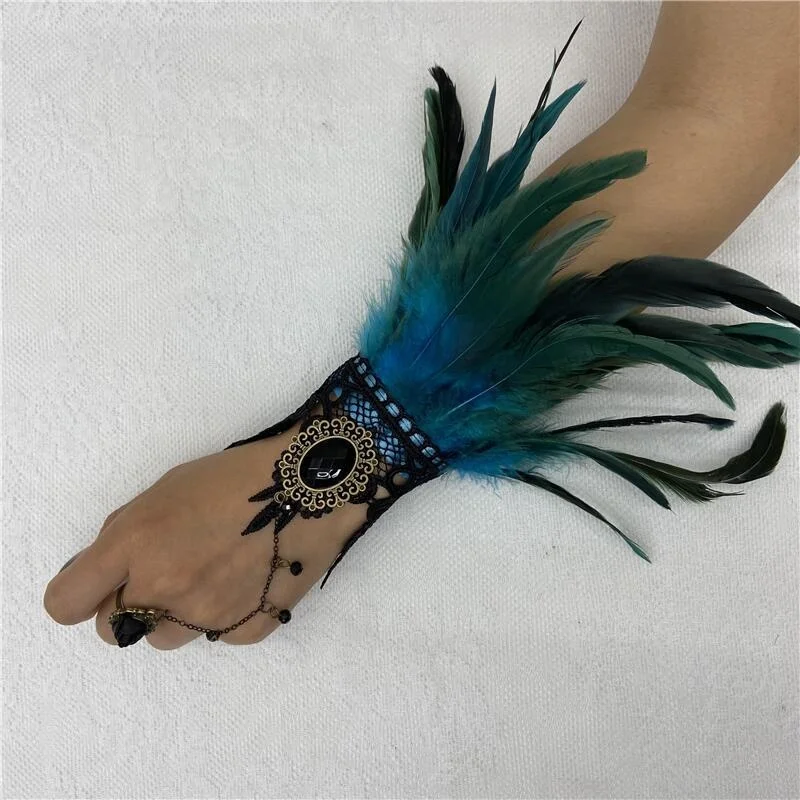 Кружевные перчатки с перьями для хэллоуина - Фотография_3