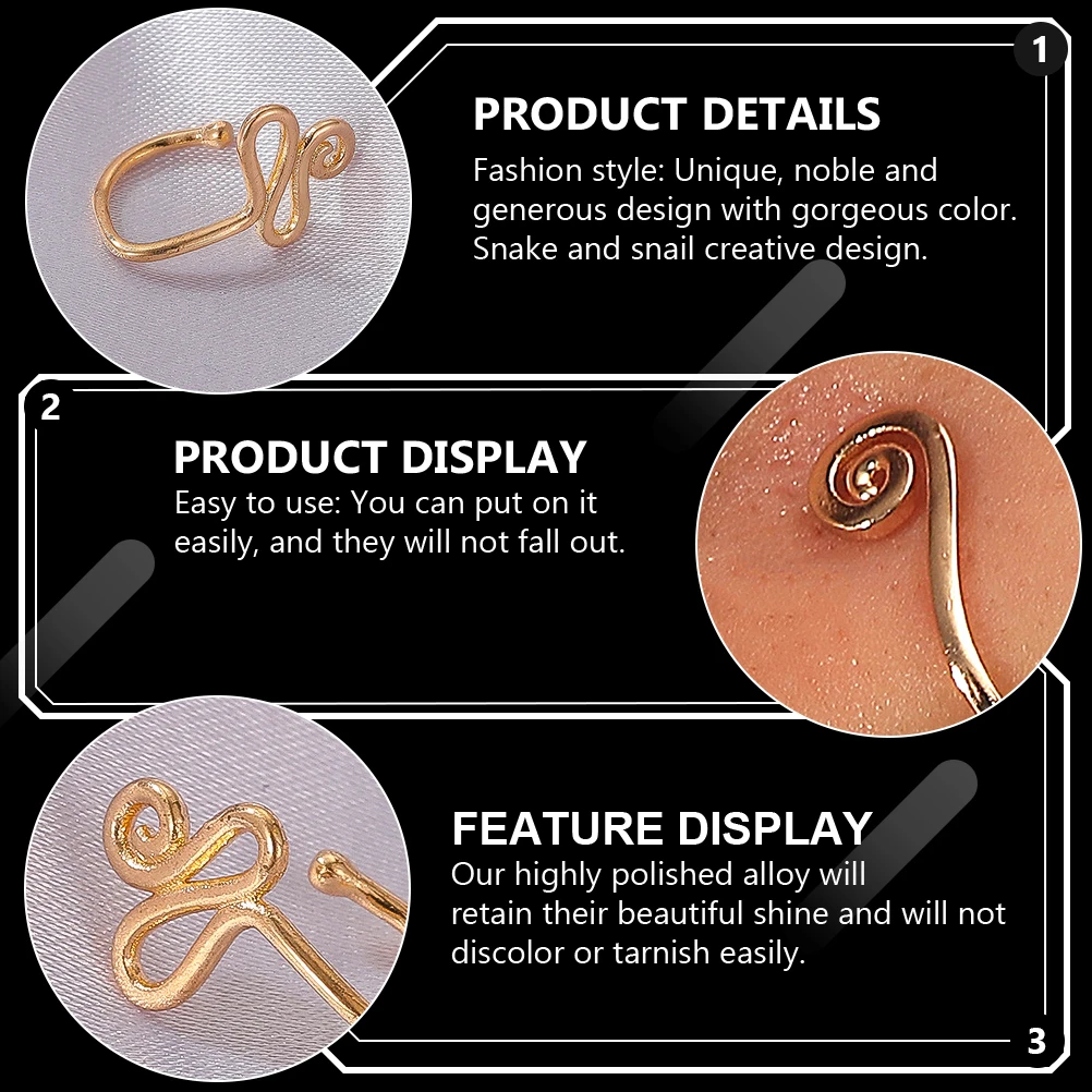 Металлические кольца в носу в форме улитки и змеи - Фотография_5