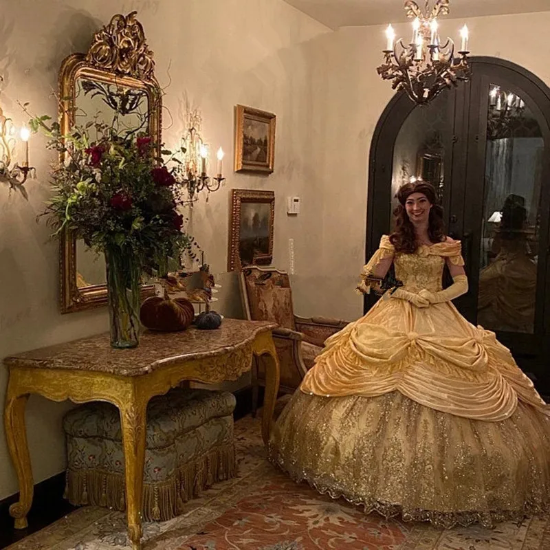 Яркое золотое платье quinceanera для выпускного вечера - Фотография_2