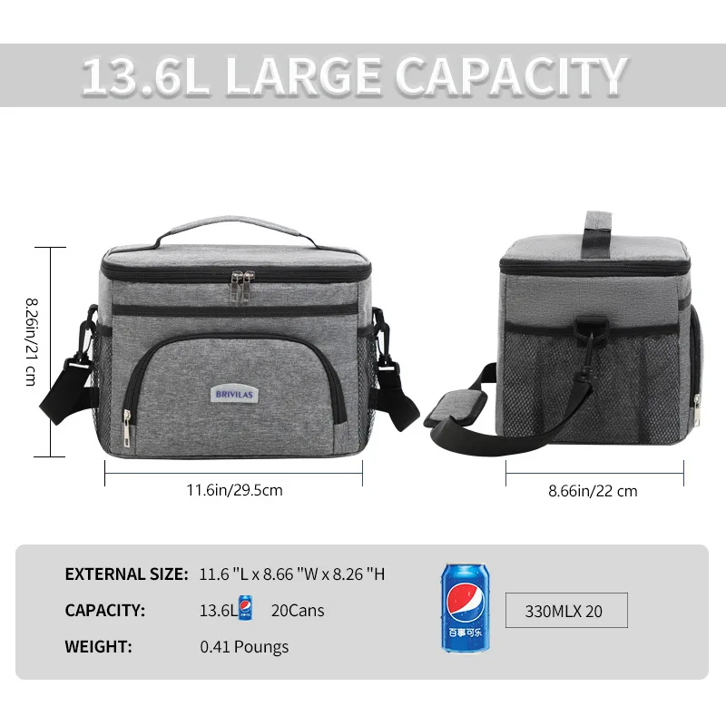 Большая вместительная сумка для обеда на плечо объемом 25 л для мужчин - Фотография_5