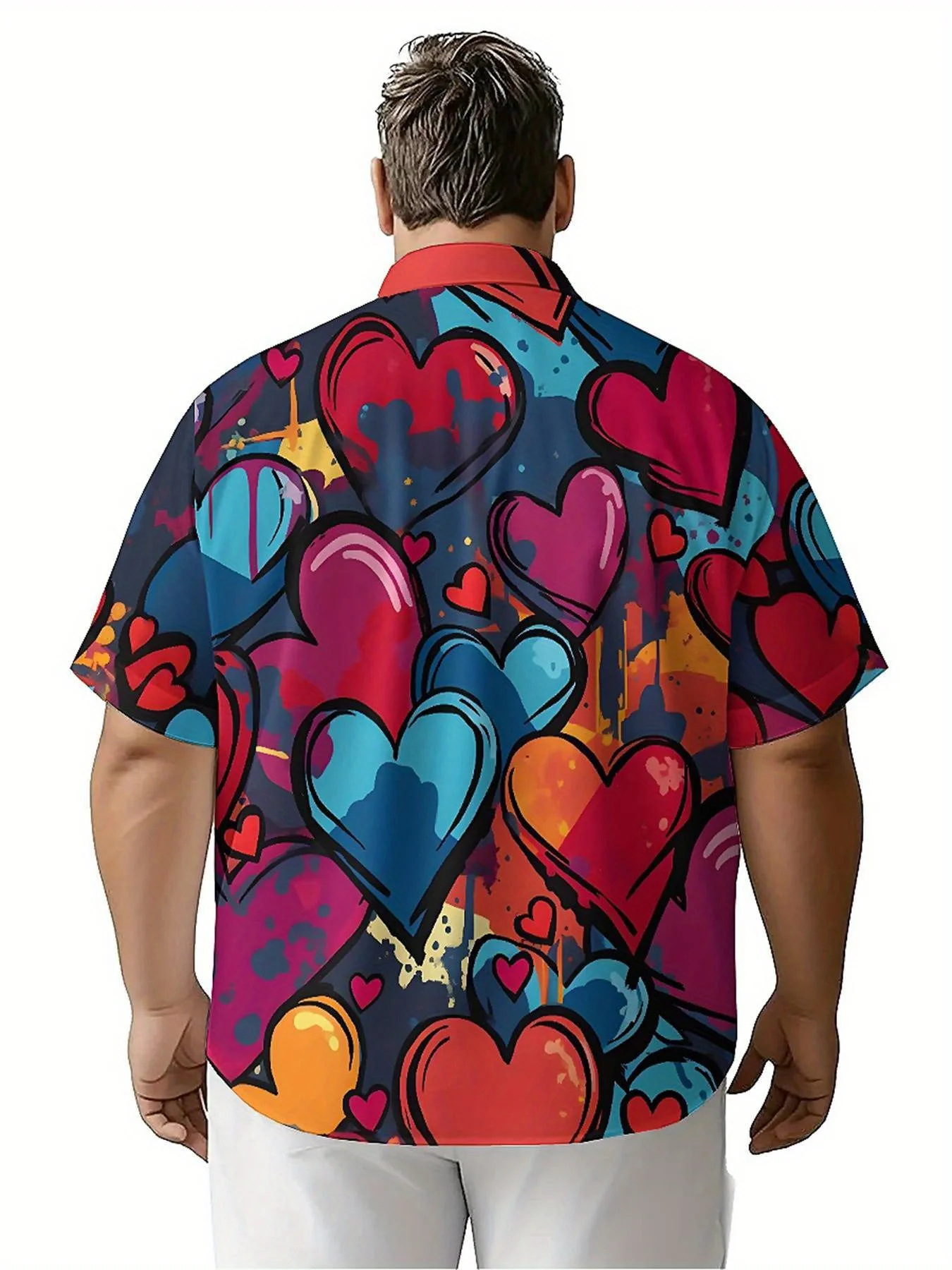 Мужские гавайские рубашки больших размеров с граффити в форме сердца - Фотография_3
