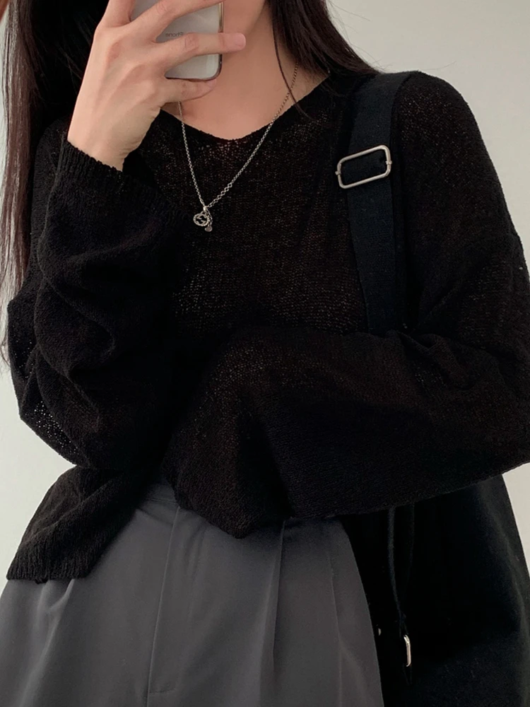 Свободный винтажный женский свитер с длинными рукавами в стиле харадзюку - Фотография_5