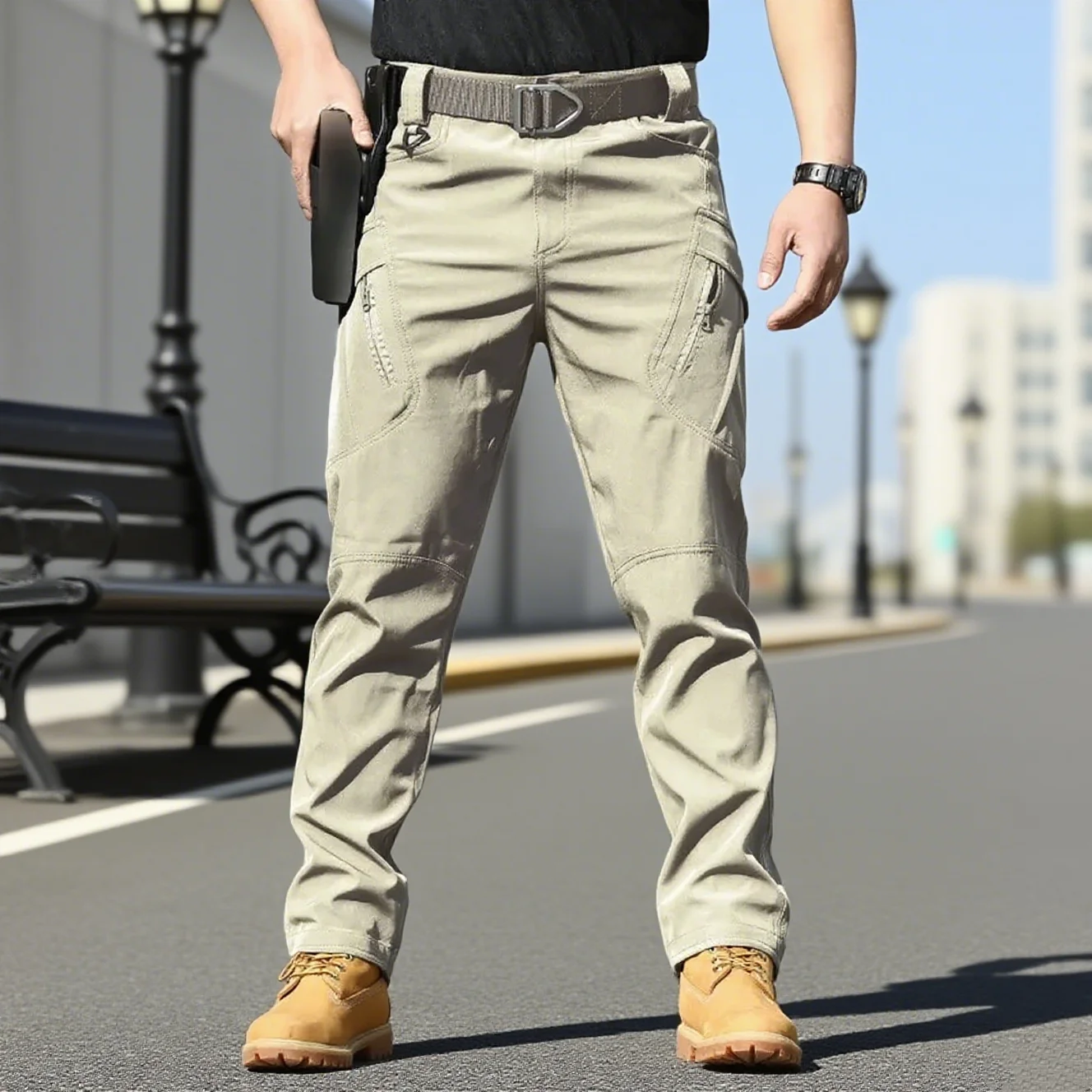 Мужские весенне-осенние городские эластичные брюки-карго для треккинга - Фотография_5
