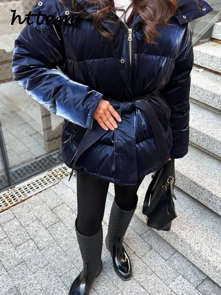 Шикарная светоотражающая тканевая хлопковая куртка на шнуровке с капюшоном - Фотография_3