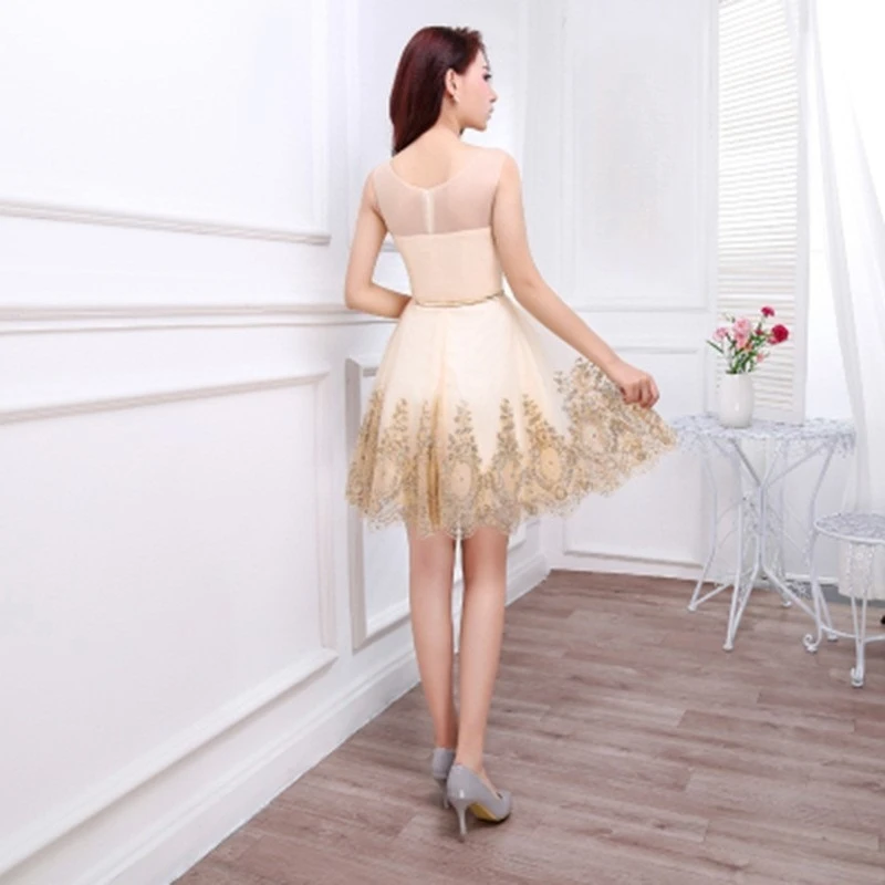 Новое летнее женское модное сексуальное короткое платье цвета шампанского - Фотография_2