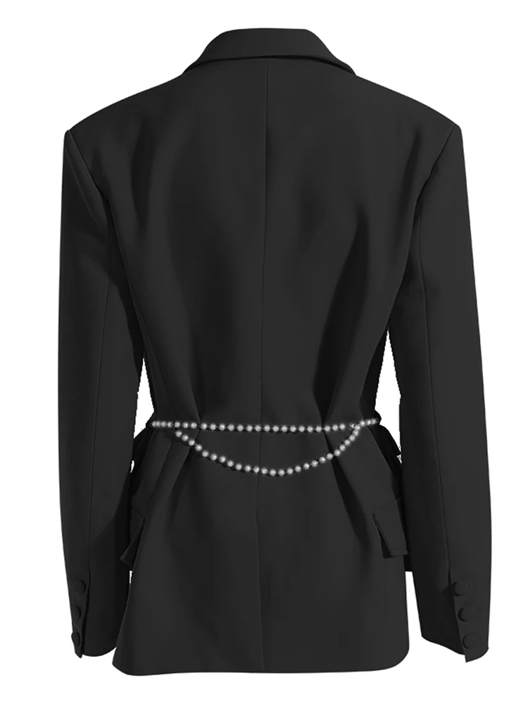 Twotwinstyle лоскутные блейзеры с жемчугом для женщин - Фотография_5