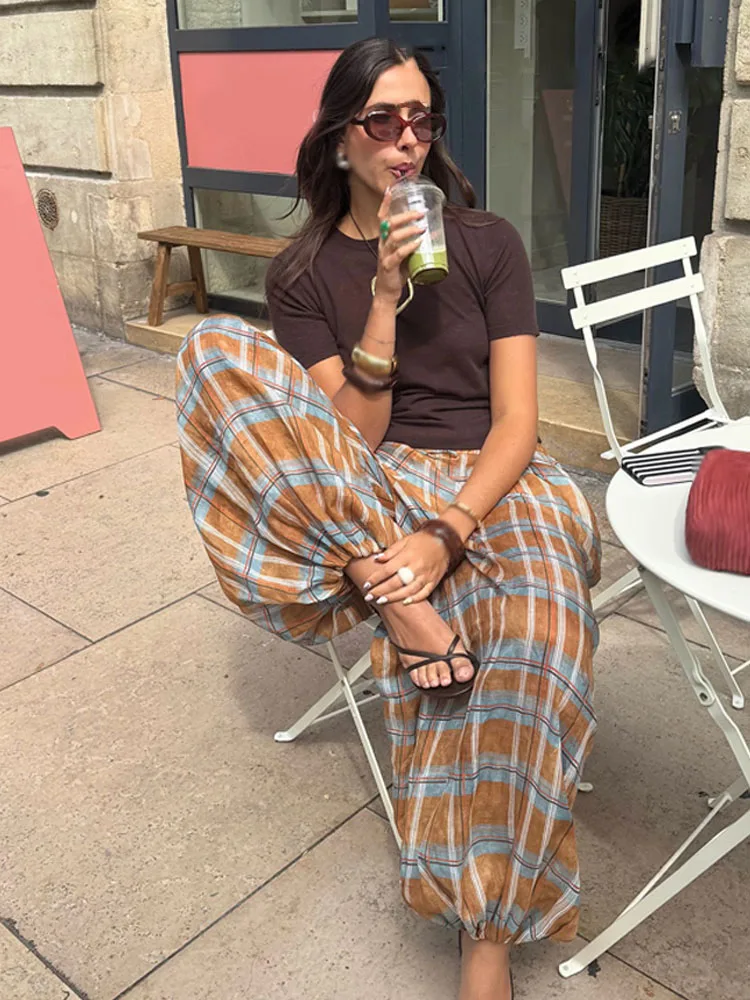 Hh женские осенние новые шаровары ramie в клетку