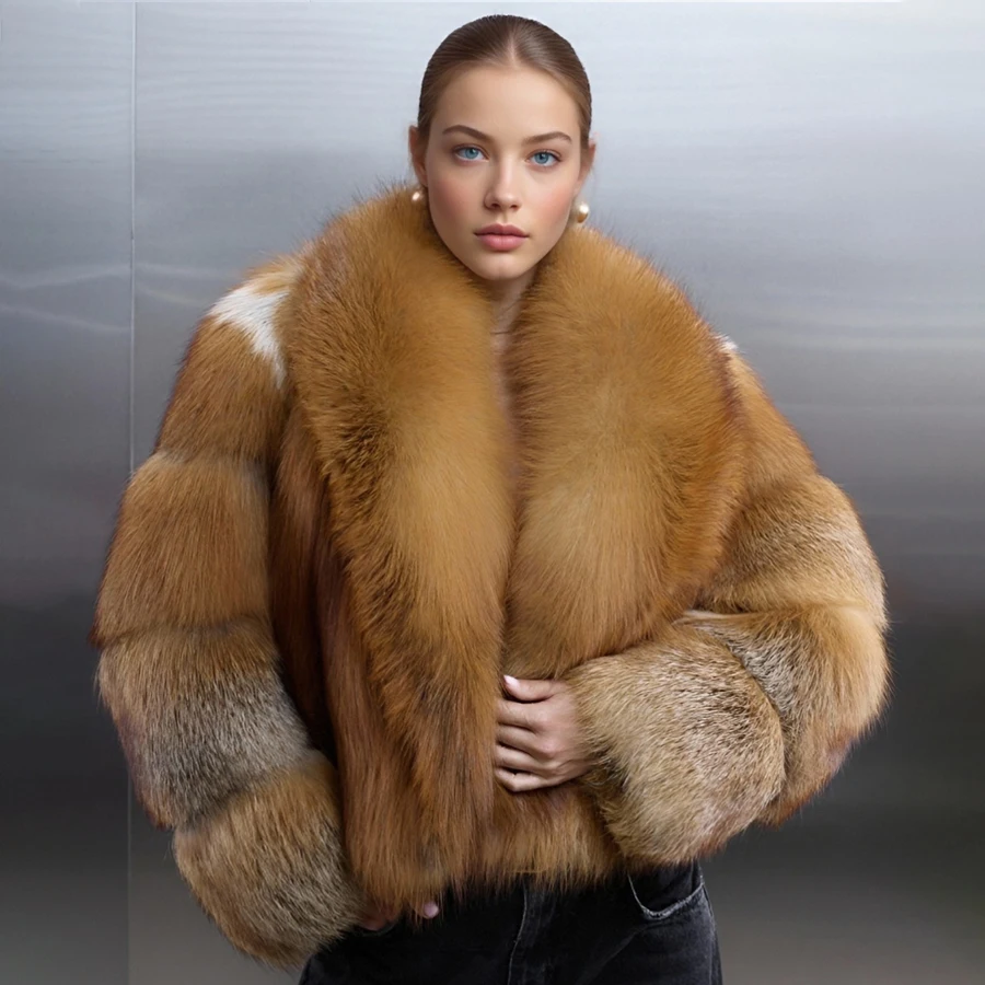 Пушистая женская куртка из натурального меха лисы