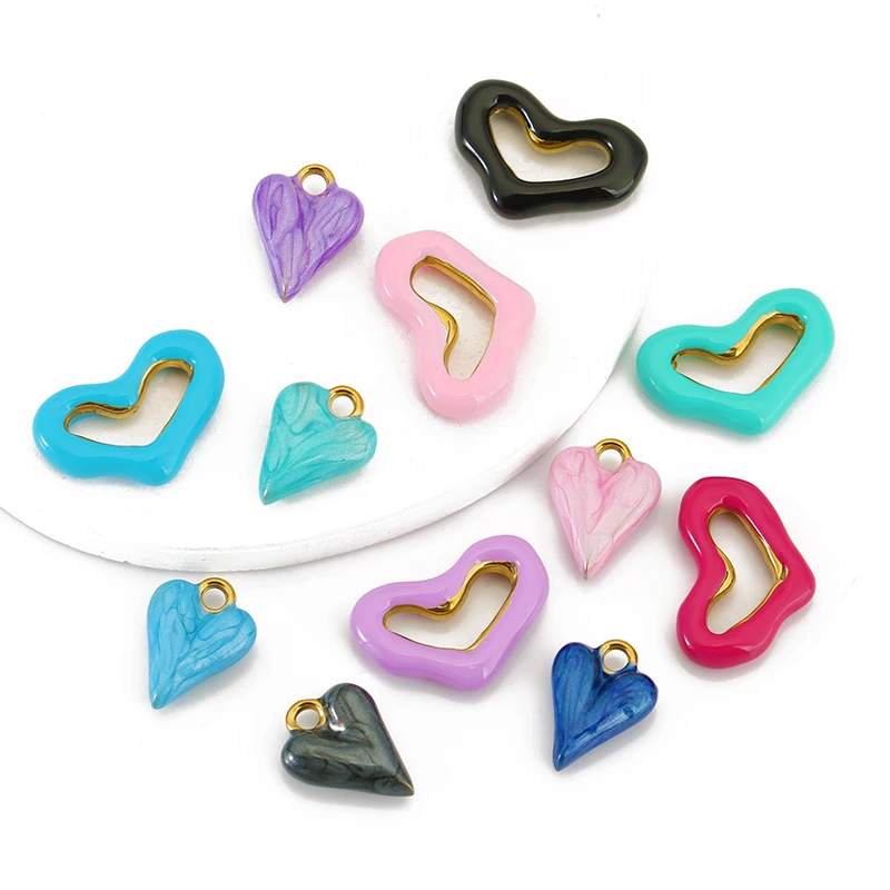 Разноцветные эмалированные подвески в форме сердца из нержавеющей стали