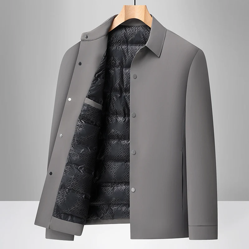 Высококачественный мужской роскошный пуховик с лацканами и 3d вырезом - Фотография_6