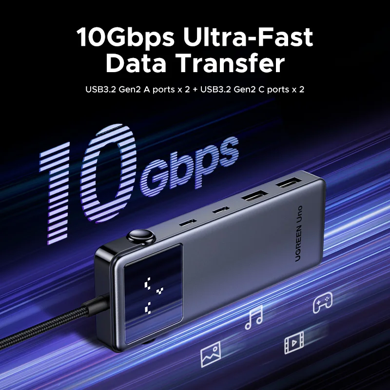 Ugreen uno usb c hub 6-в-1 4k60hz pd100w 10 гбит/с usb3 - Фотография_4