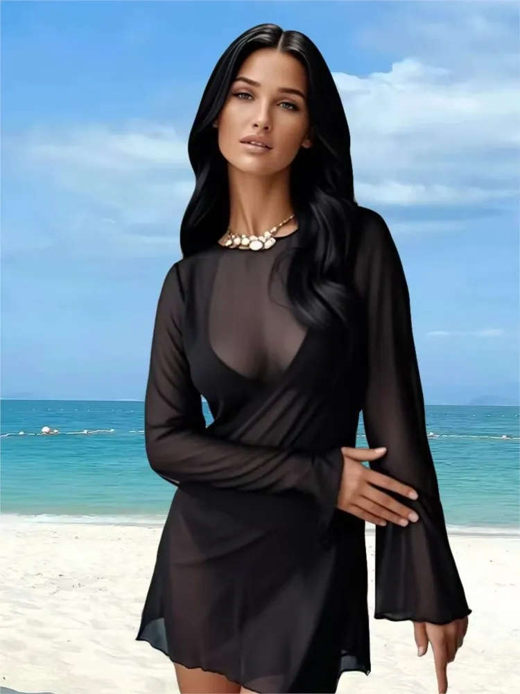 Женское сексуальное пляжное платье из прозрачной сетки - Фотография_2