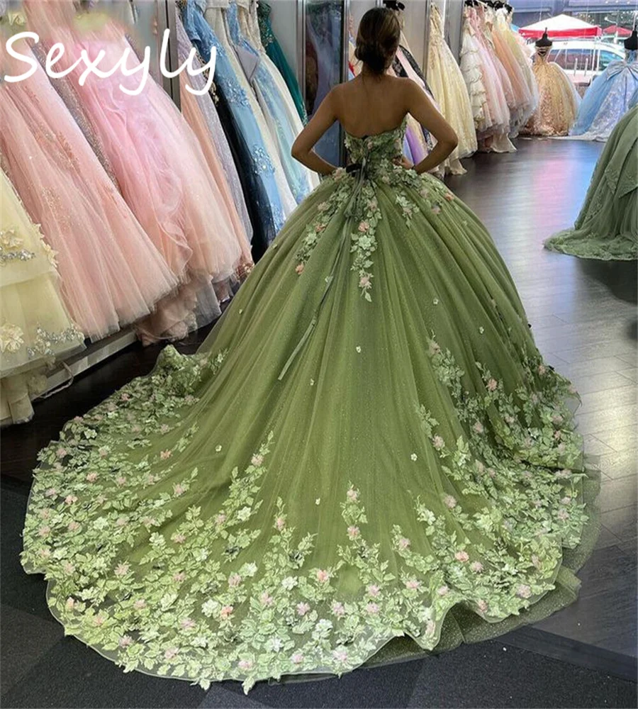 Блестящие зеленые платья для quinceanera - Фотография_2