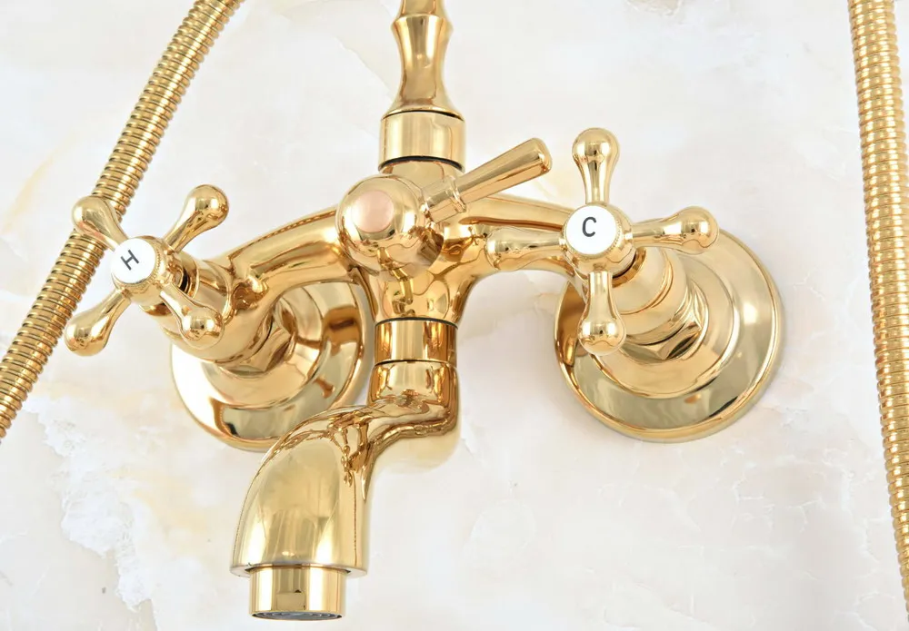 Роскошный латунный настенный смеситель для ванной комнаты золотого цвета - Фотография_4
