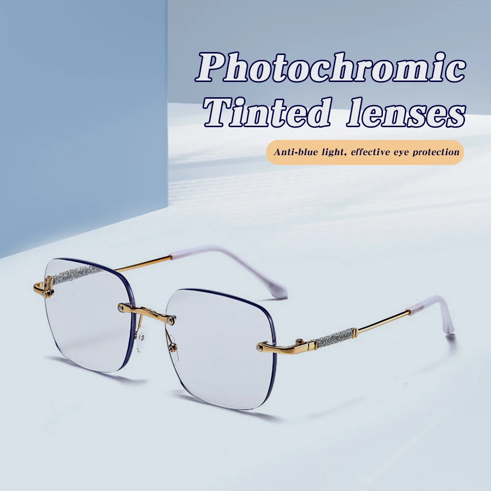 Квадратные безрамные фотохромные солнцезащитные очки в большой оправе