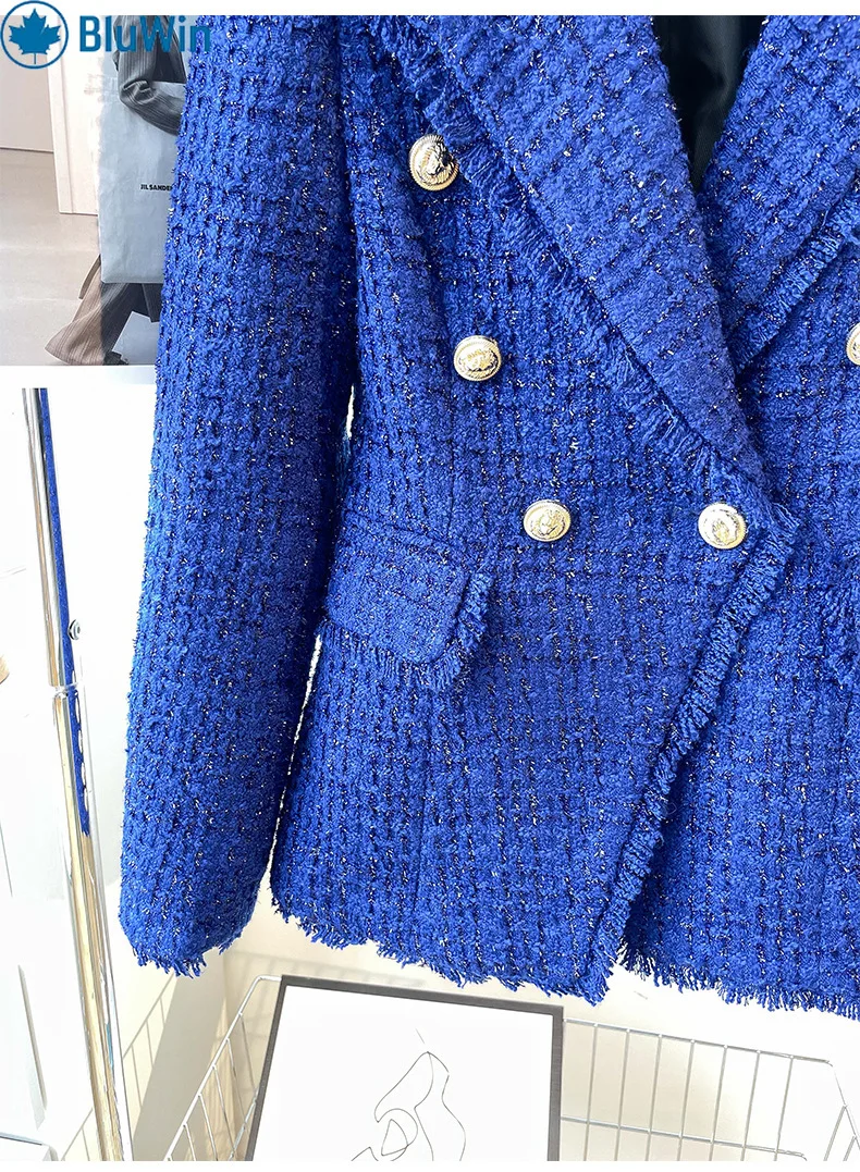Urbanchic женский твидовый пиджак королевского синего цвета - Фотография_6