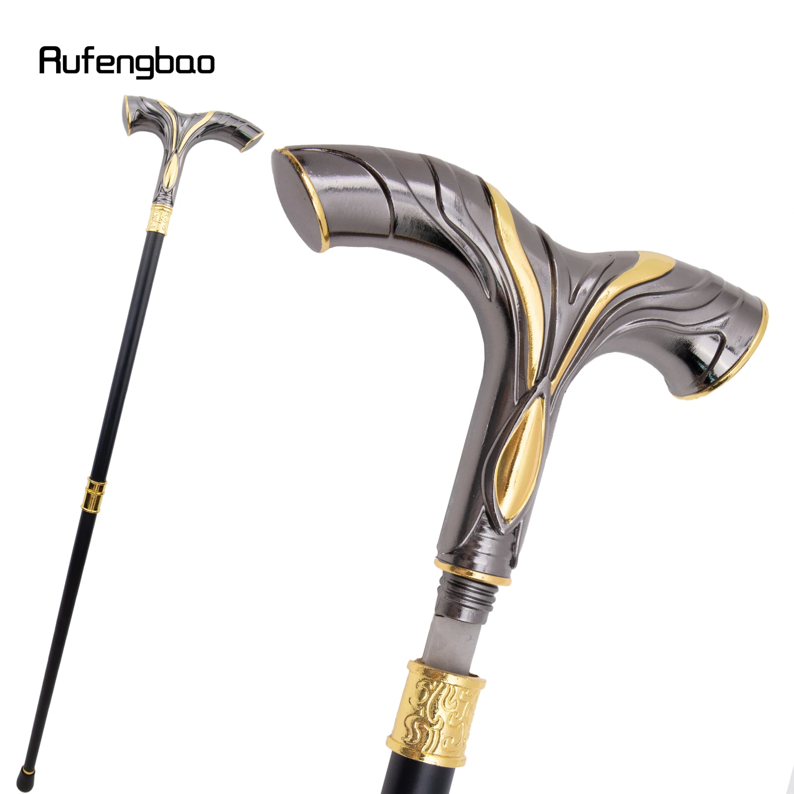 Золотистая, черная трость с ручкой