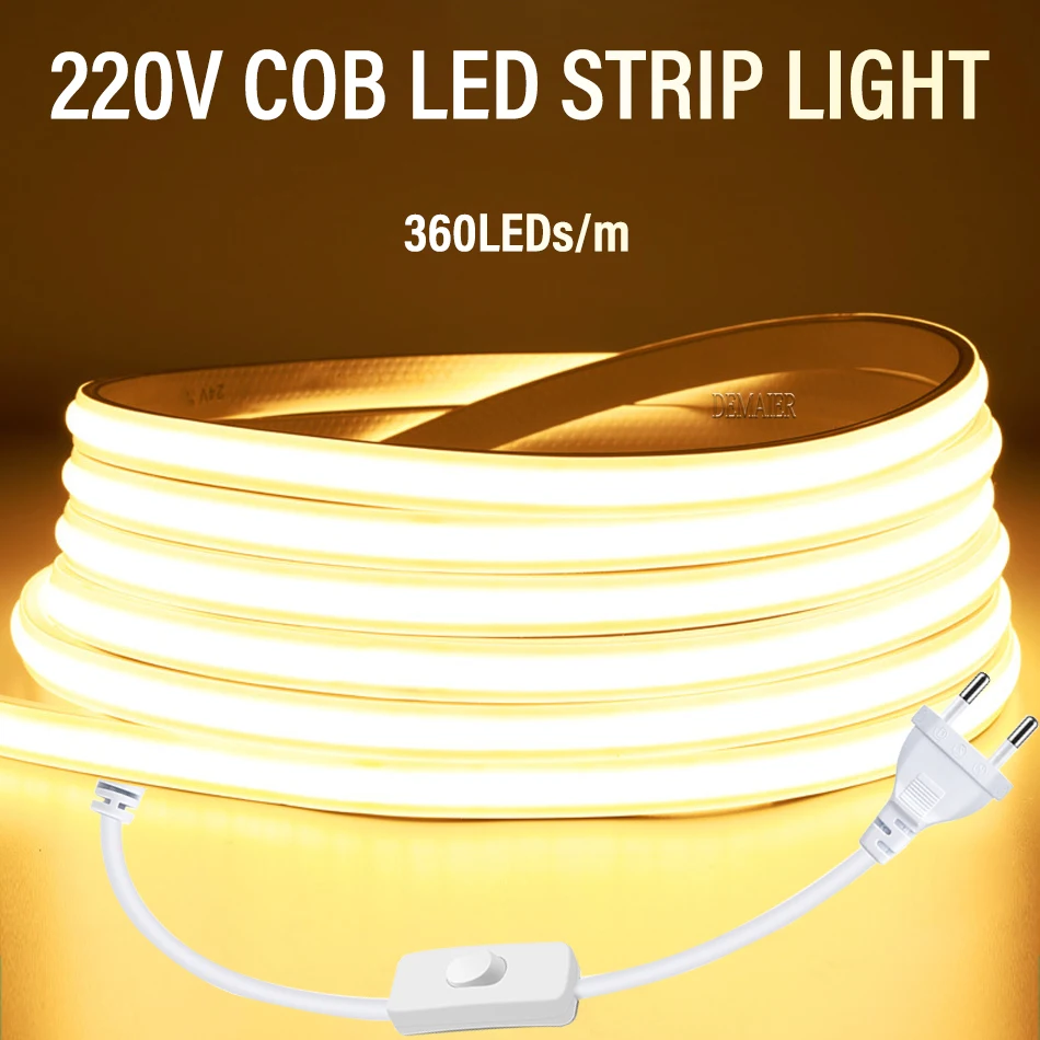 Светодиодная лента cob 360 светодиодов/м 220 в