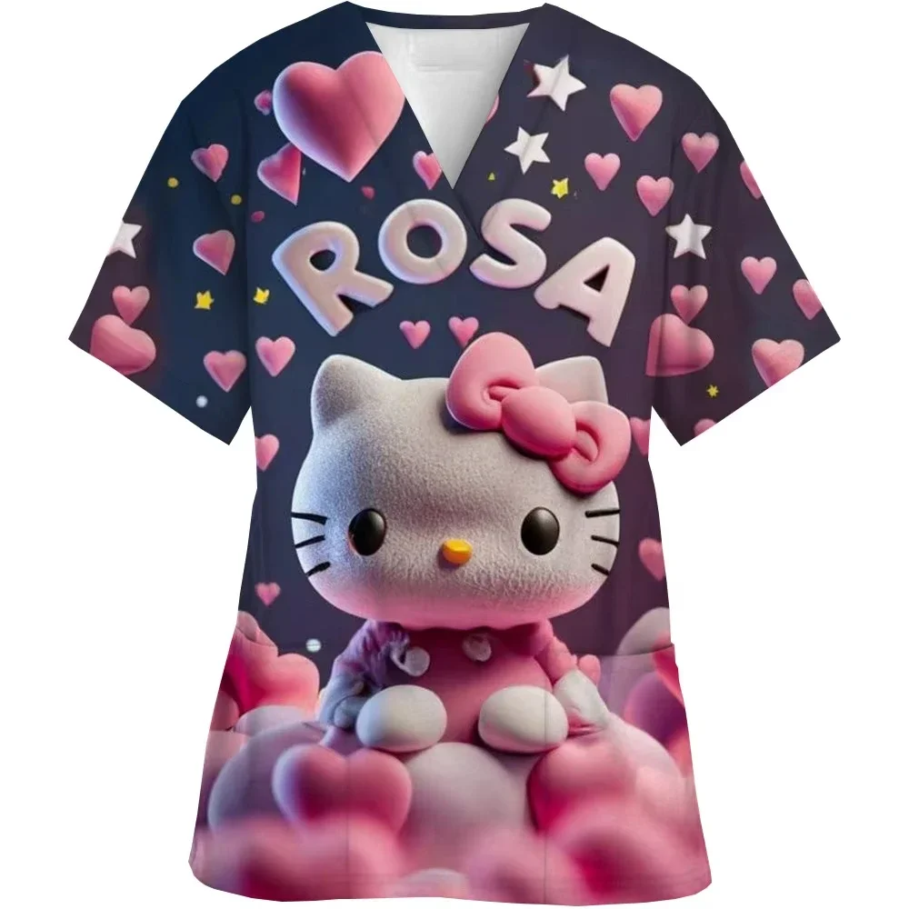 Футболка с v-образным вырезом и карманом «hello kitty care workers» - Фотография_2