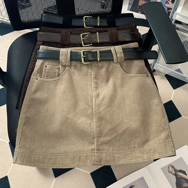 Новая вельветовая юбка трапециевидной формы с высокой талией - Фотография_6