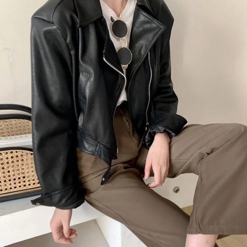 Y2k женская короткая кожаная куртка - Фотография_5