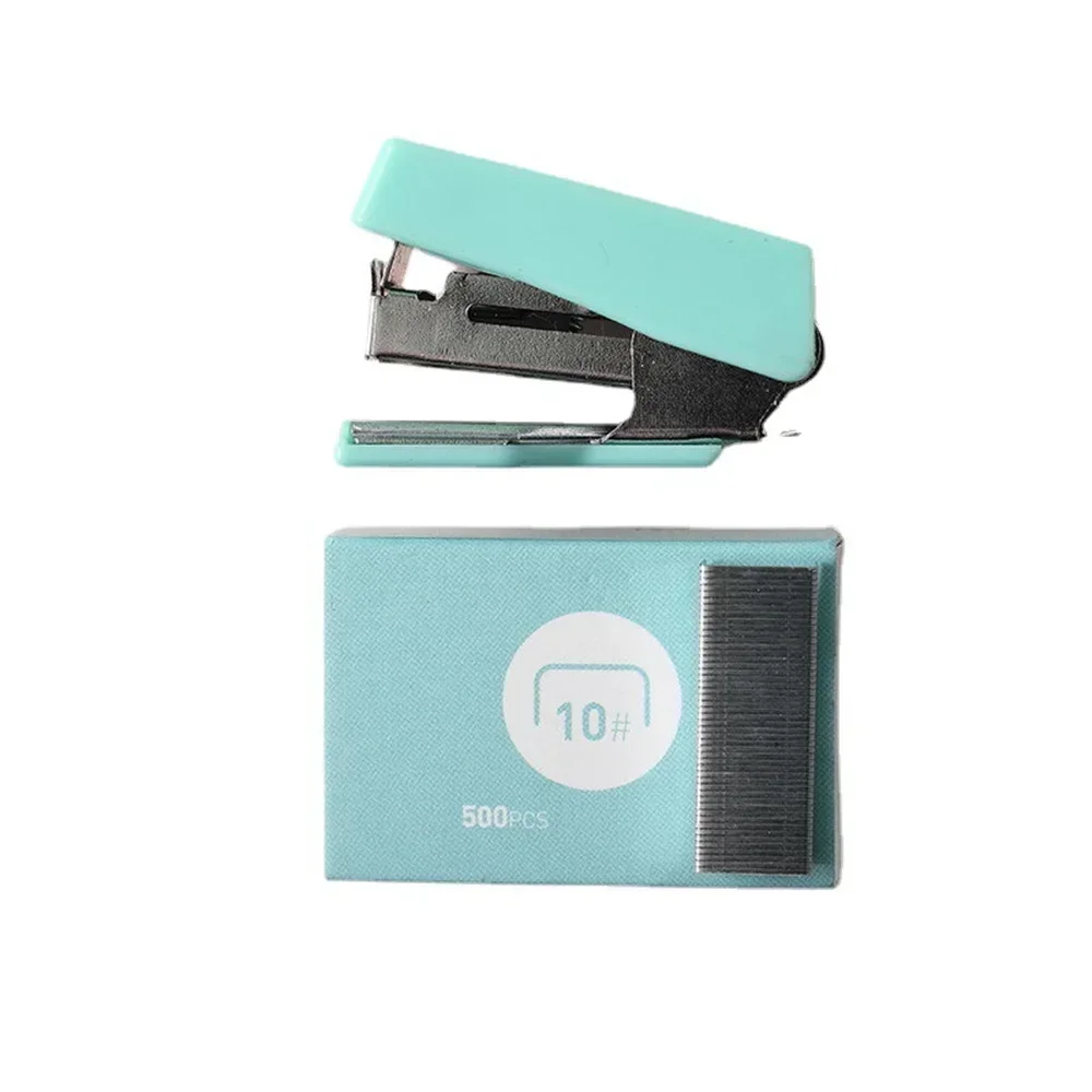 Симпатичный мини-степлер morandi color metal stapler set с 500 шт - Фотография_4
