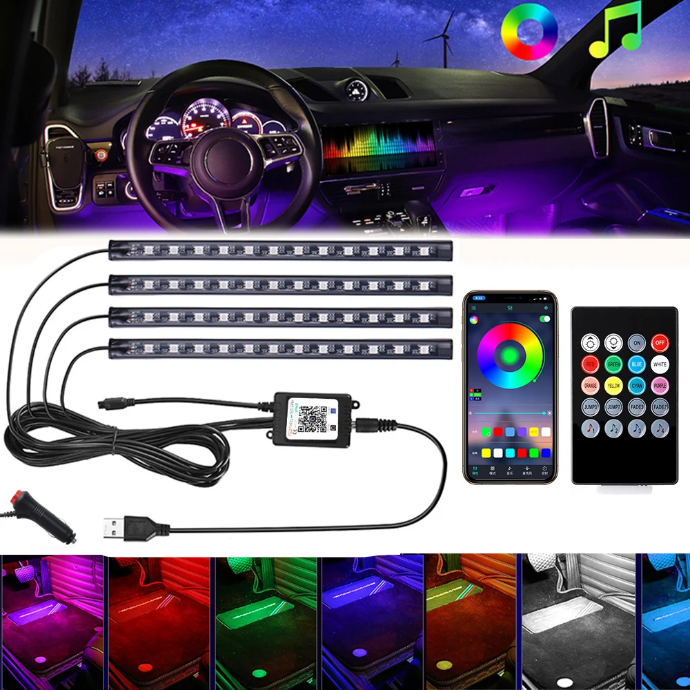 Светодиодный rgb автомобильный ножной окружающий свет с usb-сигаретой