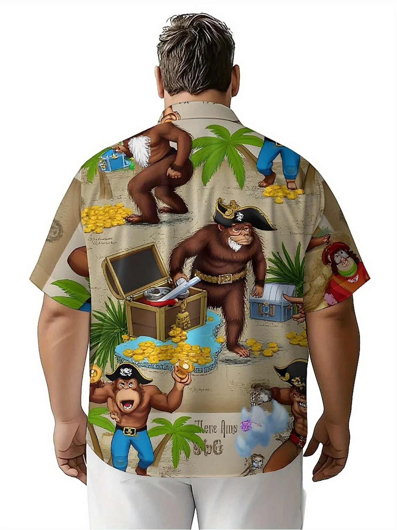 Мужские гавайские рубашки больших размеров с рисунком пиратского гориллы - Фотография_4